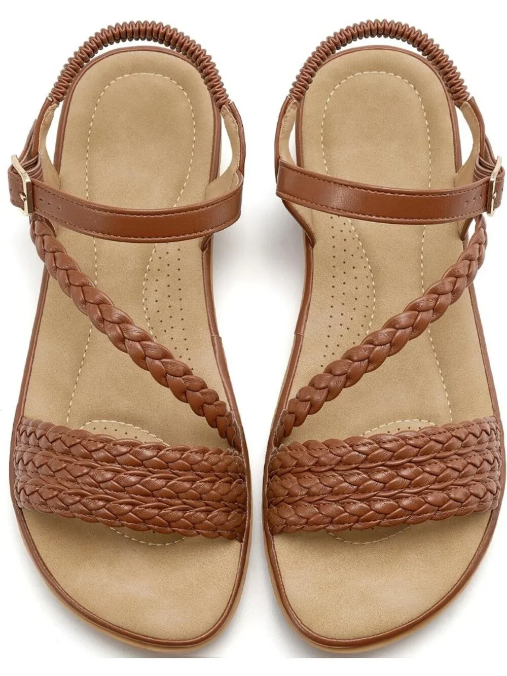Women's Brown Summer Comfortable Strappy Flats Casual Walking Beach Sandals